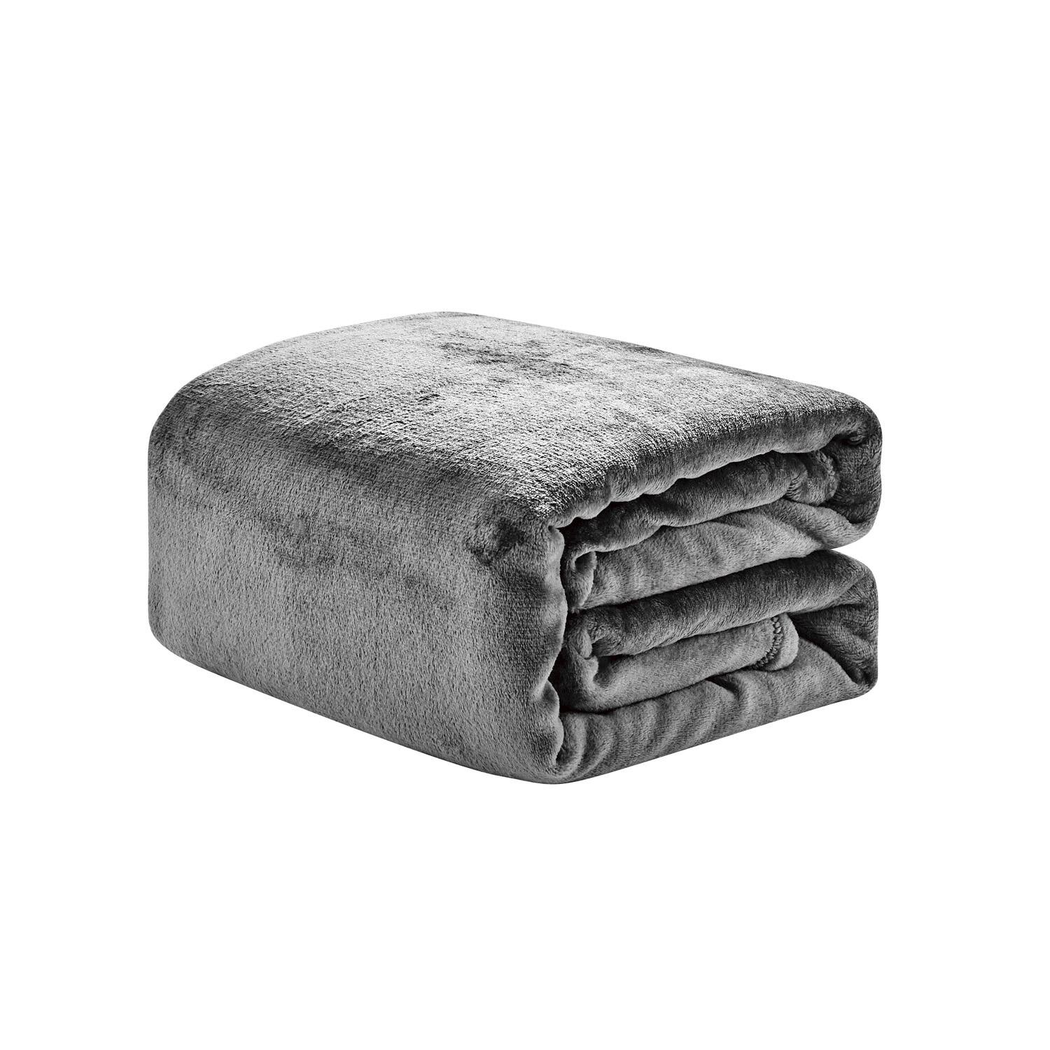 Noble House - Plazatex Microplush and Microfiber All Season Hydrophobic Polyester Solid Throw Blanket 50" x 60", Grey - Gray