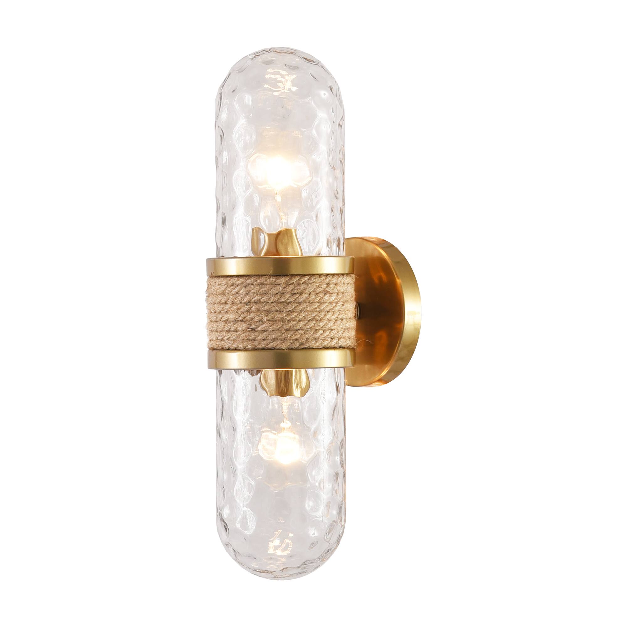 Alt View 5. Parrot Uncle - Modern Gold 2-Light Glass Rattan Jute Rope Bathroom Vanity Light Fixture - Gold.