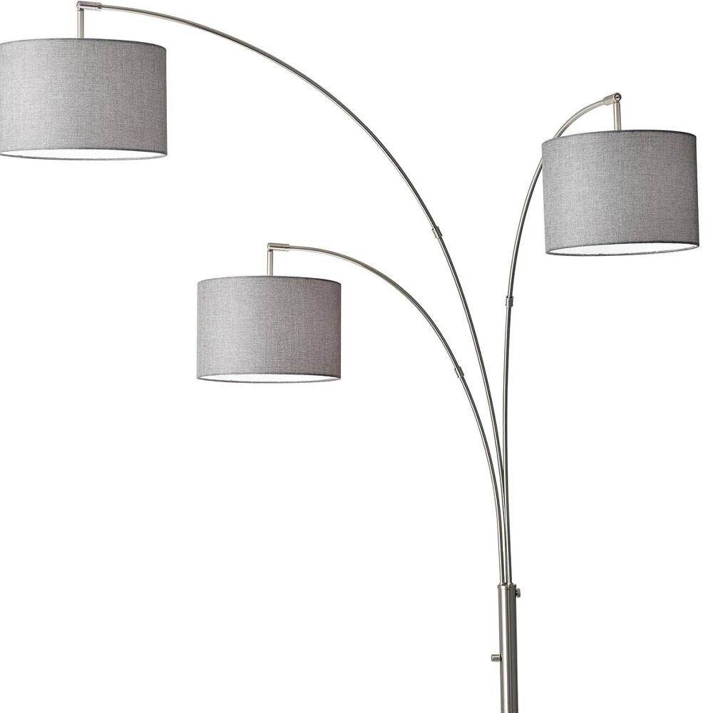 Back. Hivvago - Hivvago 74 Inch Silver Three Light Adjustable Tree Floor Lamp With Gray Linen Drum Shade - Silver.