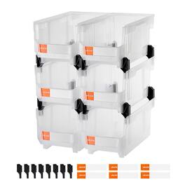 VEVOR - Plastic Stackable Storage Bins, 14.8 x 8.5 x 7.1 inch (6 Pack), Plastic Containers for Organizing & Storage Bins - Transparent