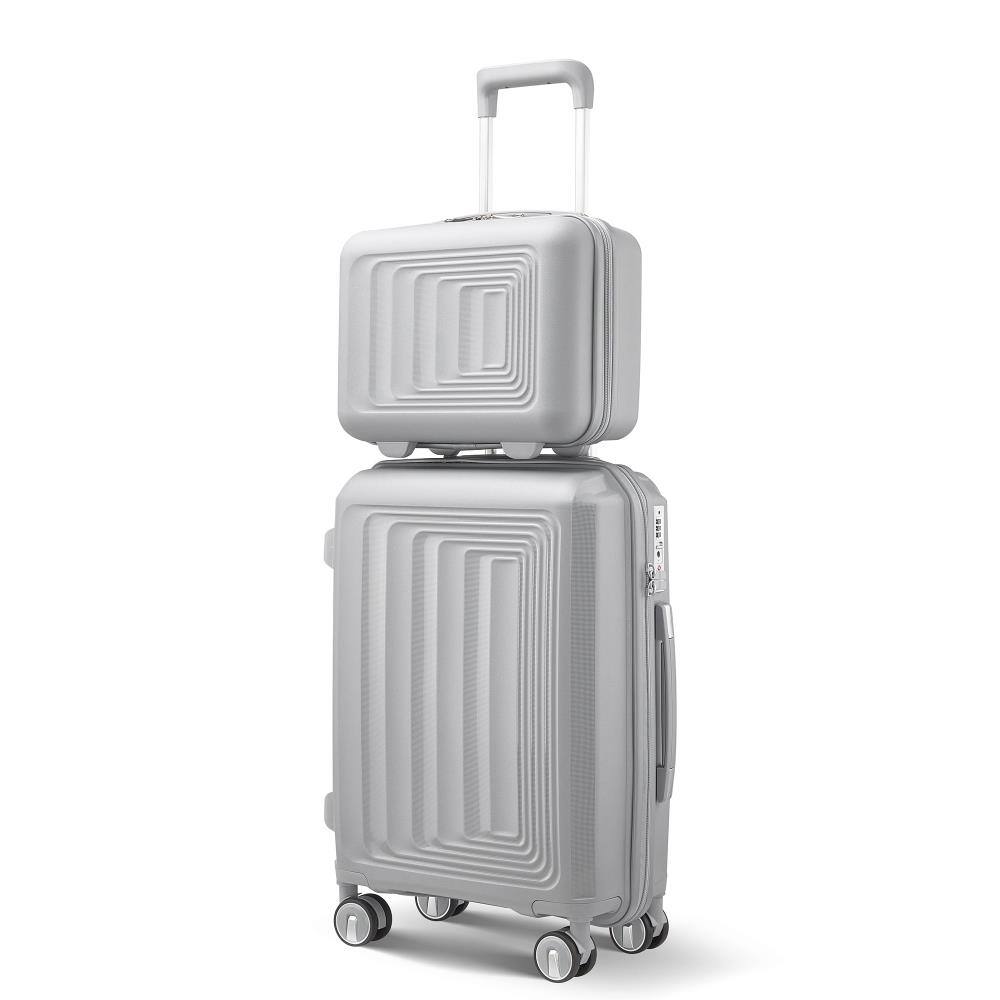 Angle. BreeBe - 4-Piece Luggage Set (14/20/24/28) Hard Shell Lightweight TSA Lock Carry-On Expandable Suitcases with Spinner Wheels - Silver.