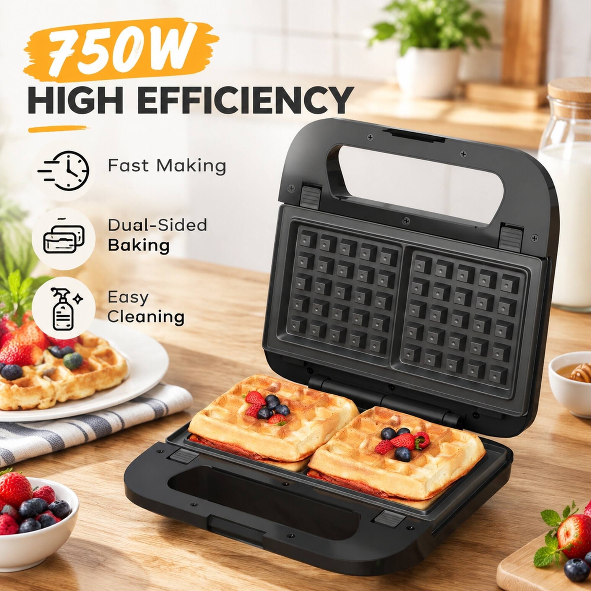 750W HIGH EFFICIENCY

- Fast Making
- Dual-Sided Baking
- Easy Cleaning