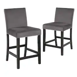 Manhattan Lane - Kate 40 Inch Wooden Counter Height Chair with Velvet Seat, Set of 2 - Gray