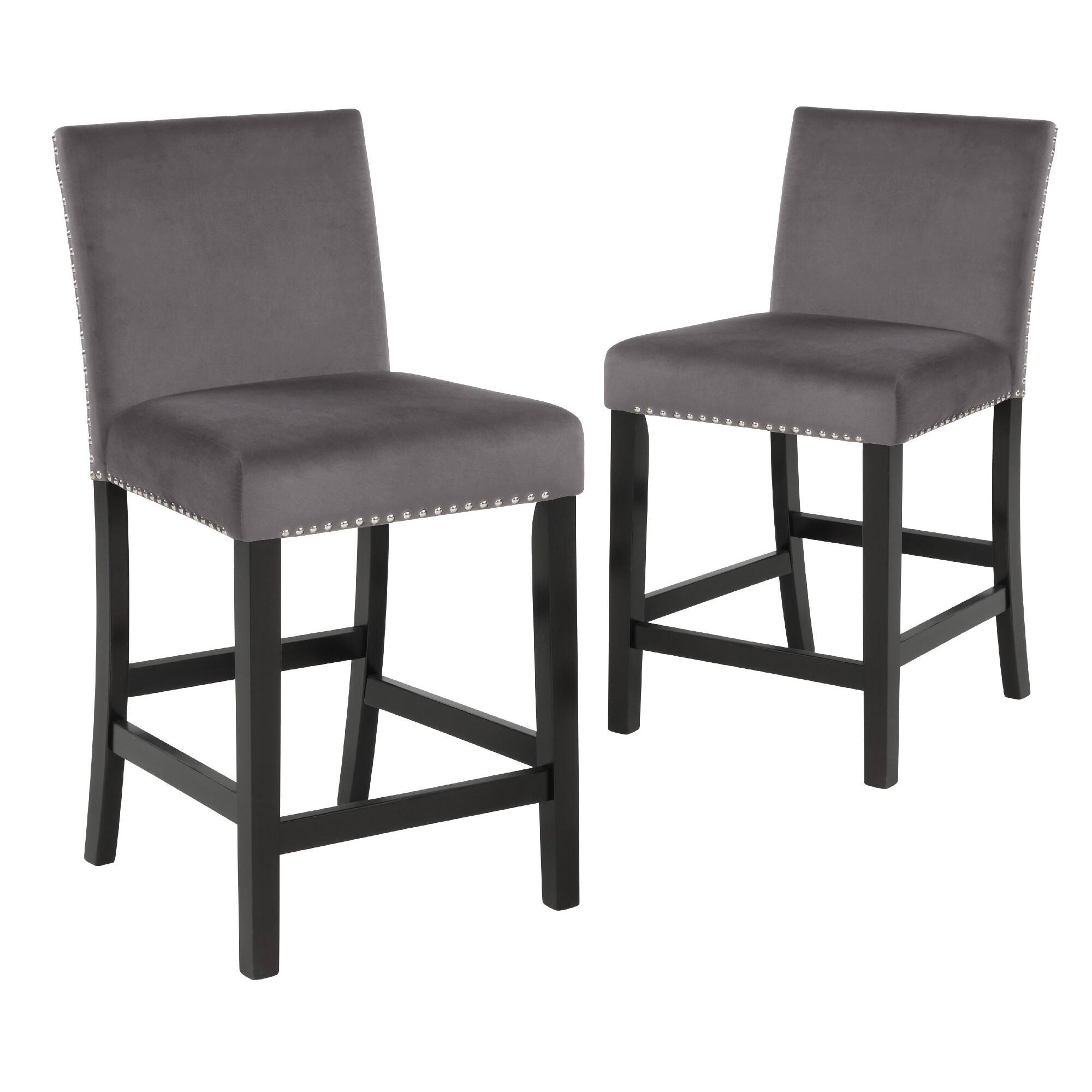 Front. Manhattan Lane - Kate 40 Inch Wooden Counter Height Chair with Velvet Seat, Set of 2 - Gray.