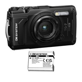 OM System - Olympus Tough TG 7 12MP Black Digital Camera with Rechargeable Battery Bundle