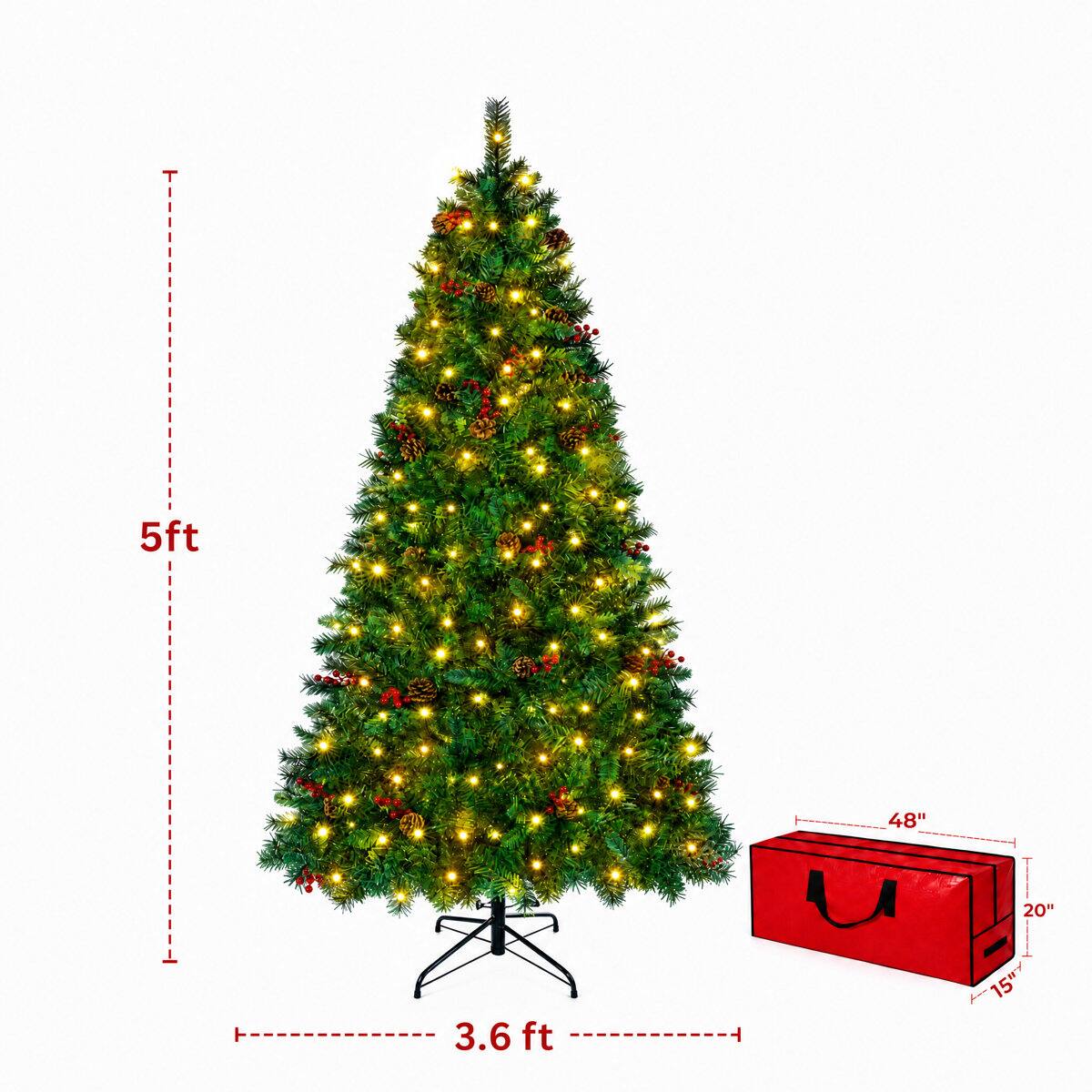 5ft  
3.6 ft  
48"  
20" x 15"