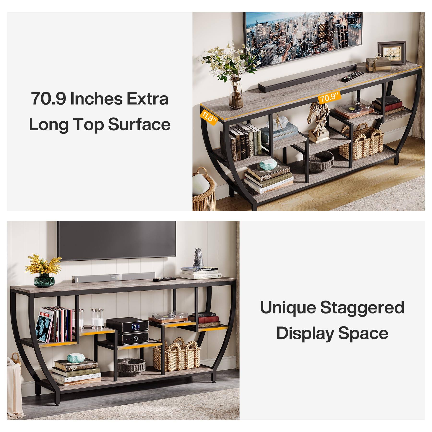 70.9 Inches Extra Long Top Surface

11.8"

70.9"

Unique Staggered Display Space