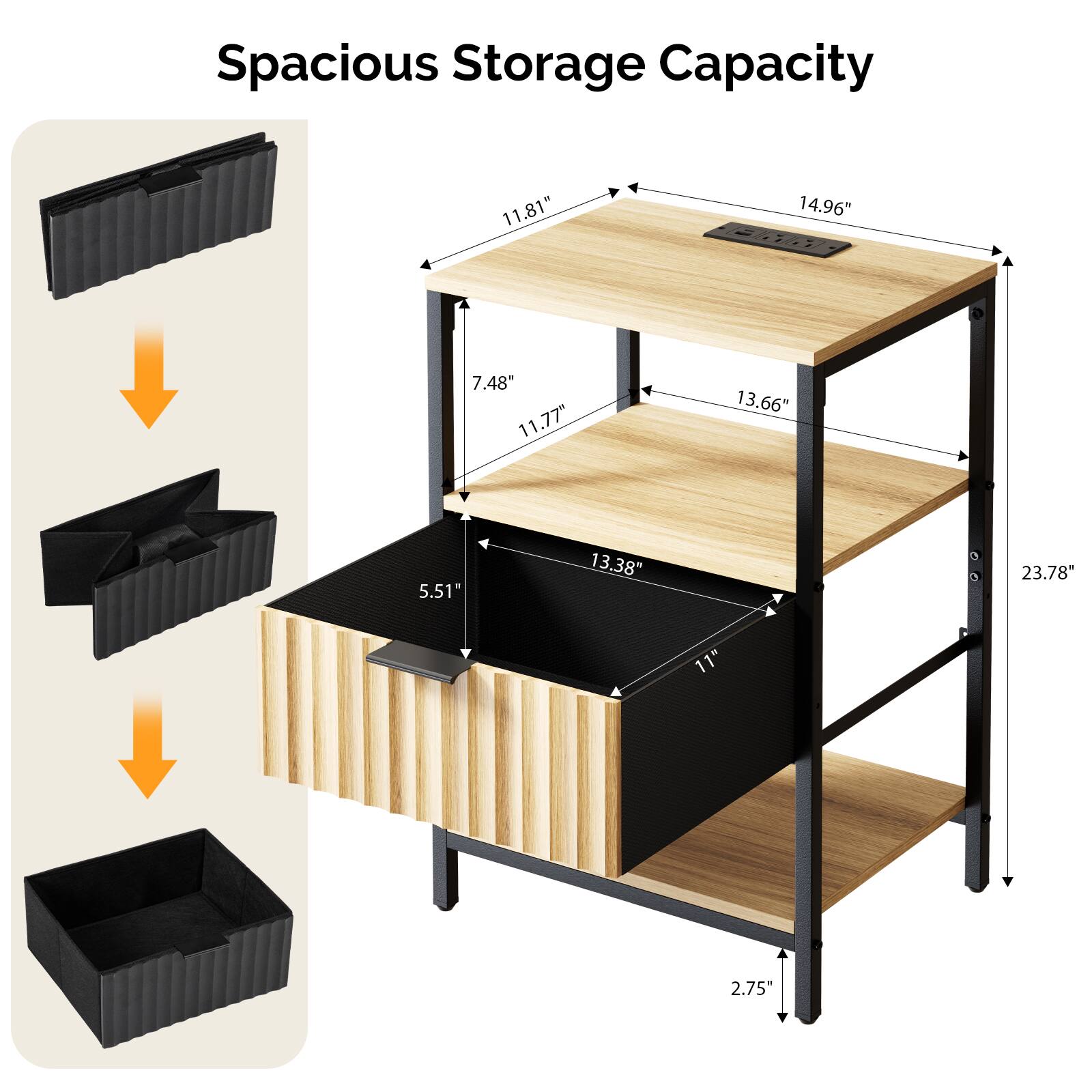 Spacious Storage Capacity

11.81" x 14.96" x 7.48"  
11.77" x 13.66" x 5.51"  
13.38" x 23.78" x 11"  
2.75"