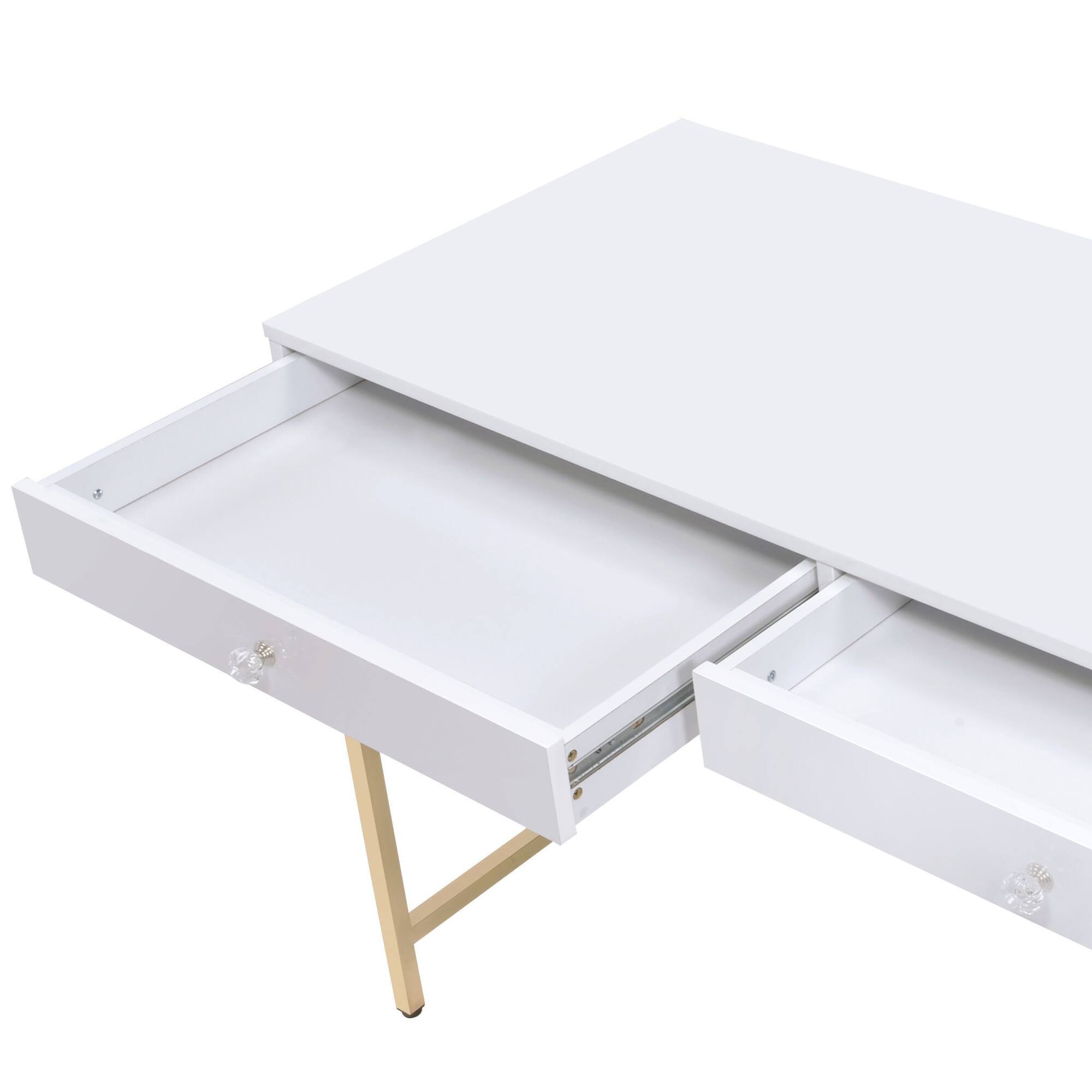 Alt View 5. GOODSILO - Contemporary High Gloss Writing Desk with Metal Base and Two Storage Drawers for Modern Office - Gloss White.