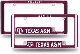 Rico Industries - Texas A&M NCAA Aggies (Set of 2) Chrome Metal License Plate Frames with Bold Full Frame Design - Multi