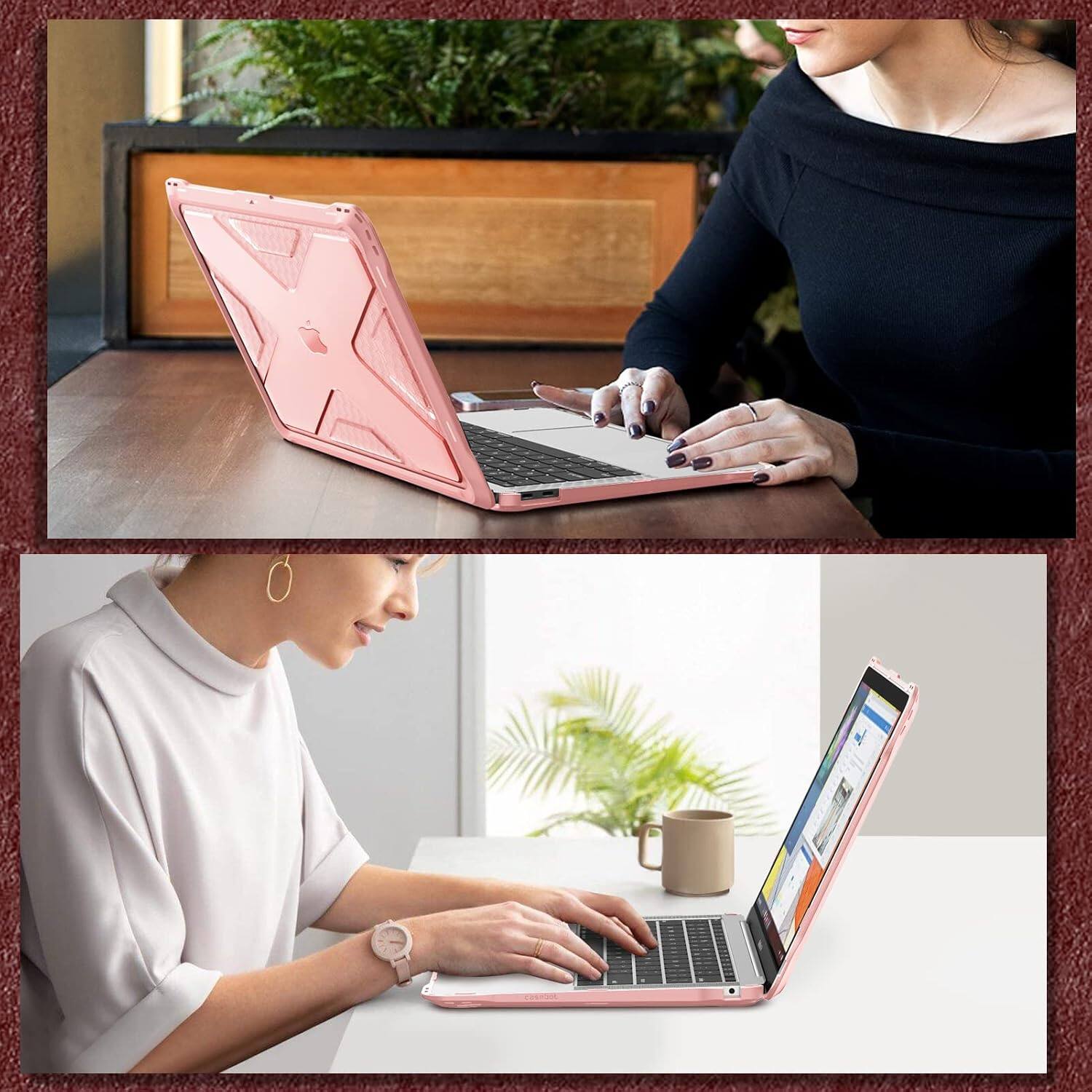 Alt View 3. Fintie - Heavy Duty Case for MacBook Air 13.3 Inch, A2337 (M1) / A2179 / A1932 (2018-2022 Release), TPU Bumper, Hard Shell - Rose Gold.