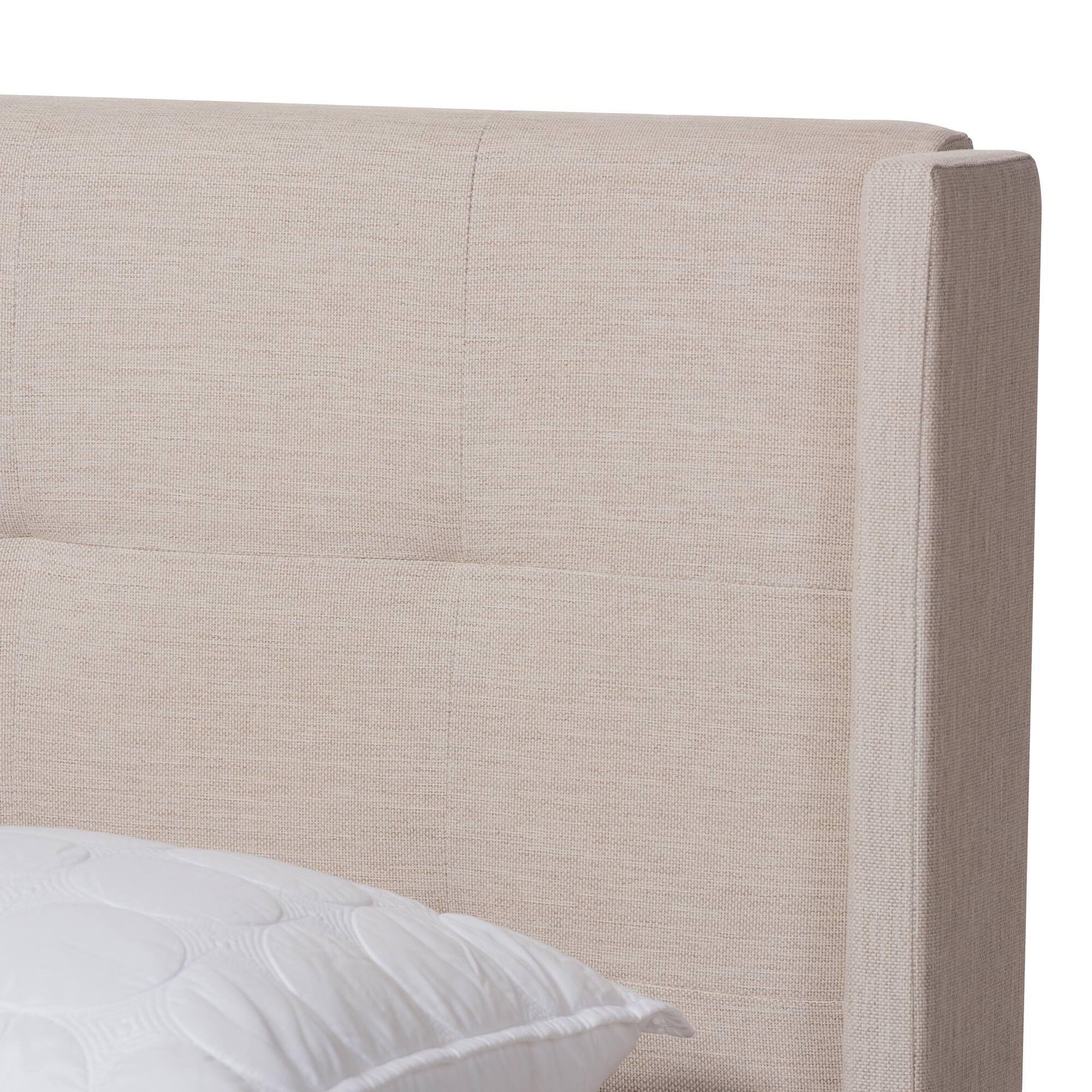 Back. Baxton Studio - Lisette Modern and Contemporary Fabric Upholstered Bed - Beige.