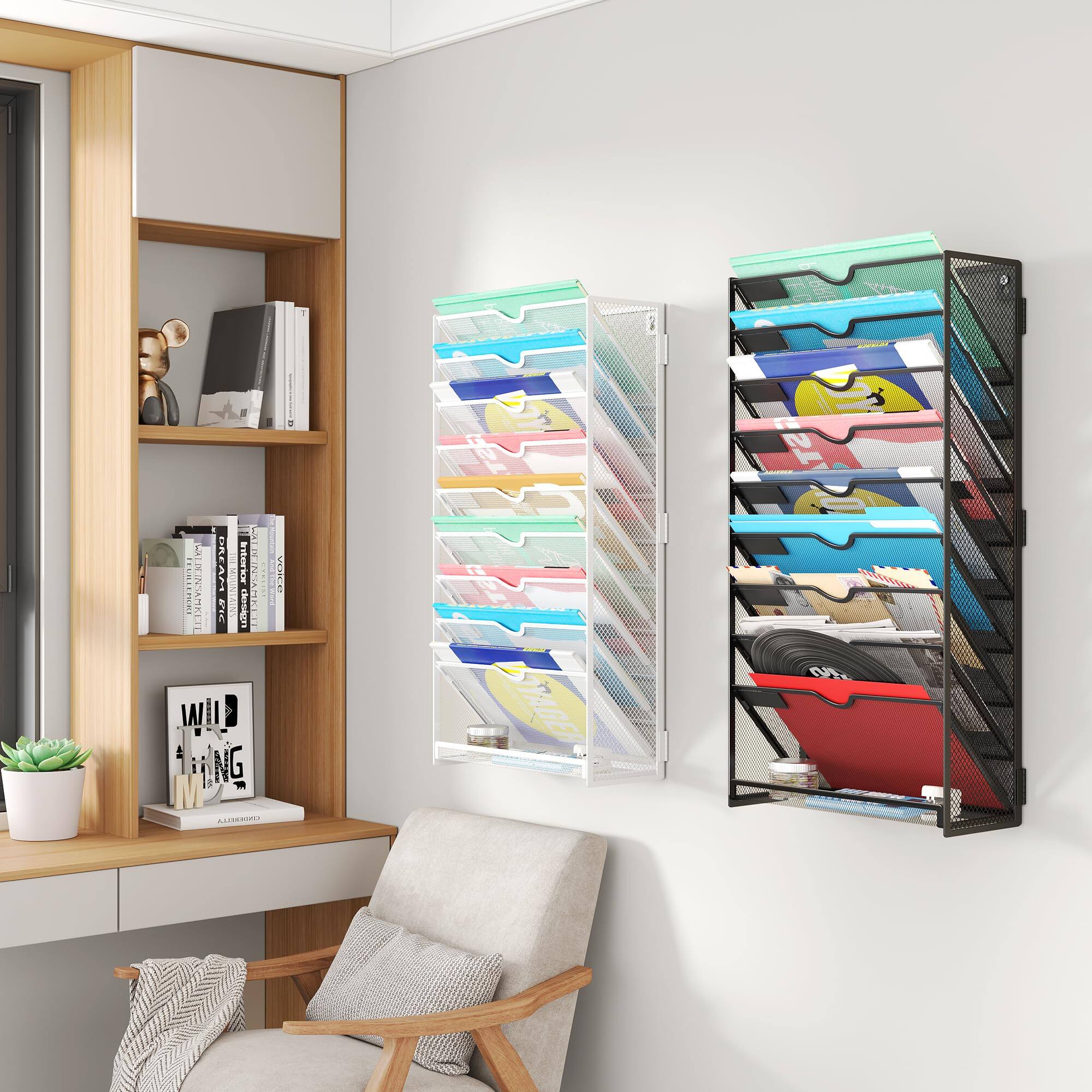 Dapper Styles 6 Tier Hanging File Organizer Wall Mount Holder For Mails Folders Papers Magazine Organization Vertical Doc 6 Tier Assembled Hanging Organizer White - View #12