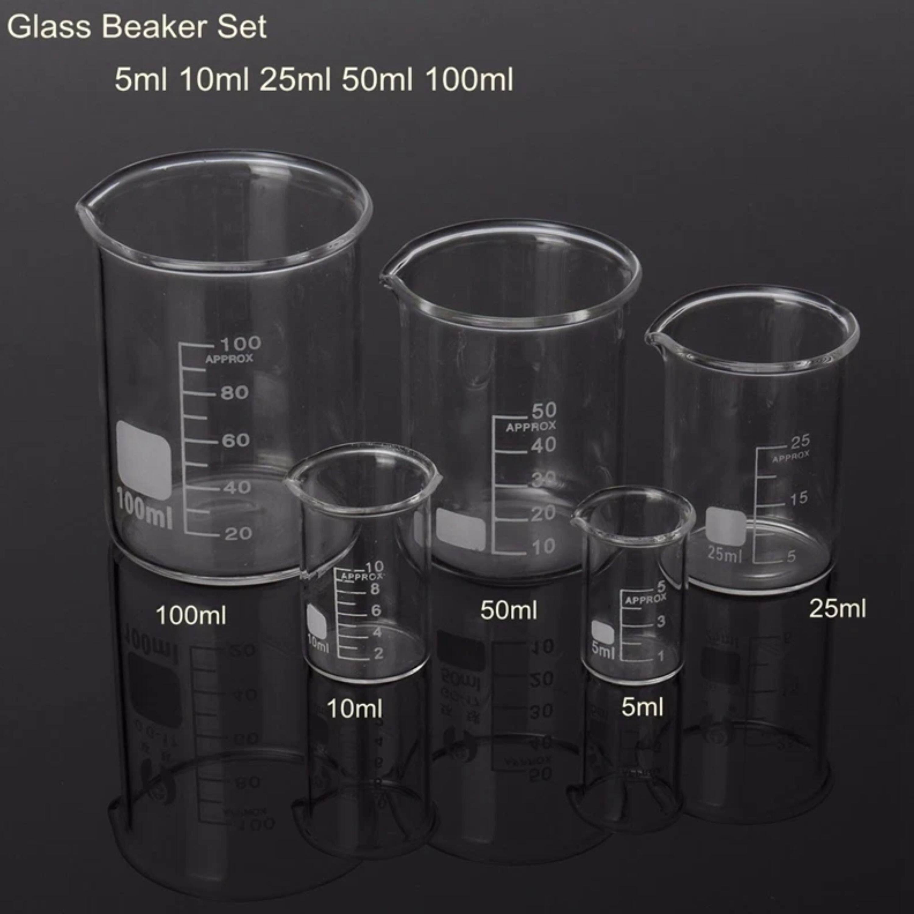 Glass Beaker Set  
5ml 10ml 25ml 50ml 100ml