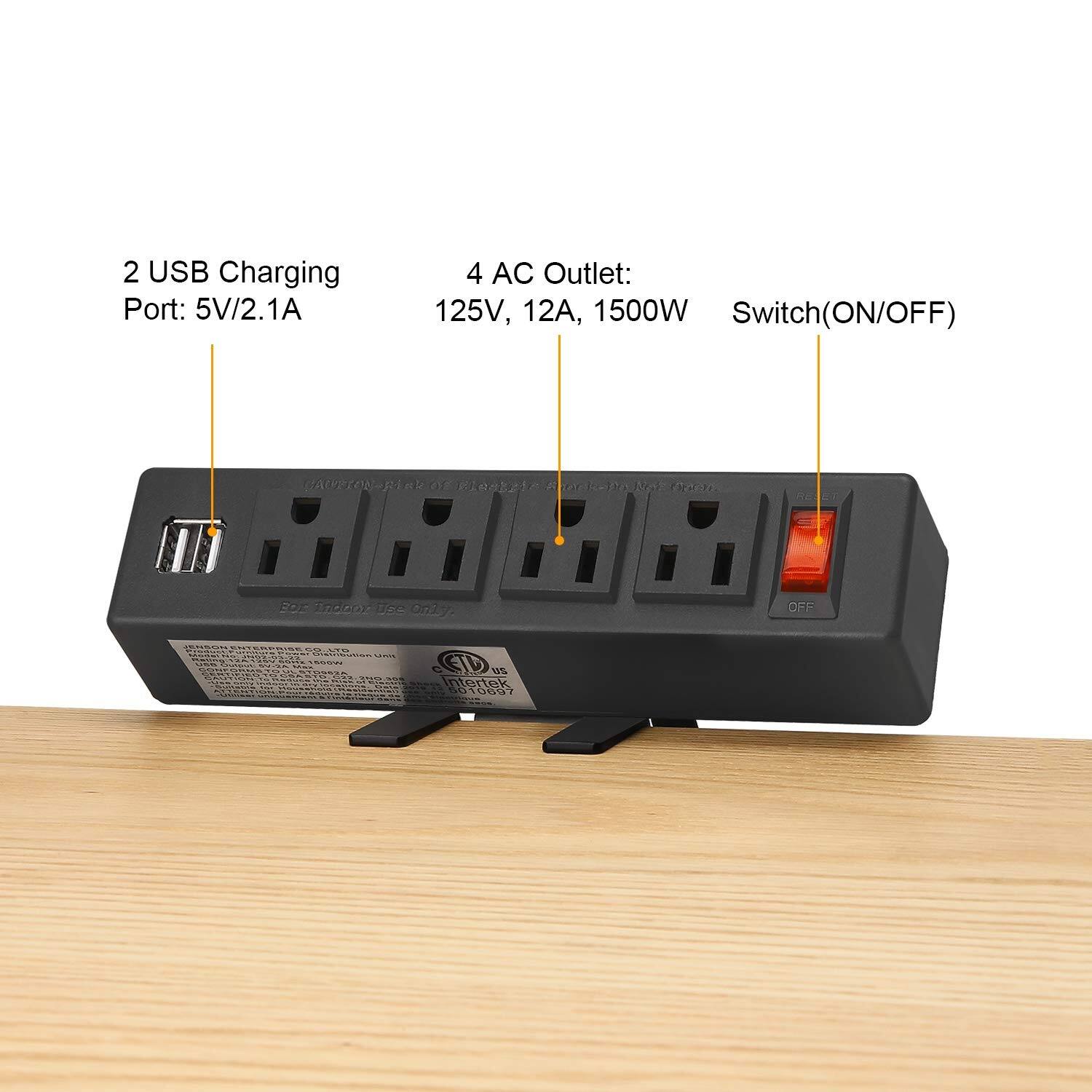 2 USB Charging Port: 5V/2.1A  
4 AC Outlet: 125V, 12A, 1500W  
Switch (ON/OFF)