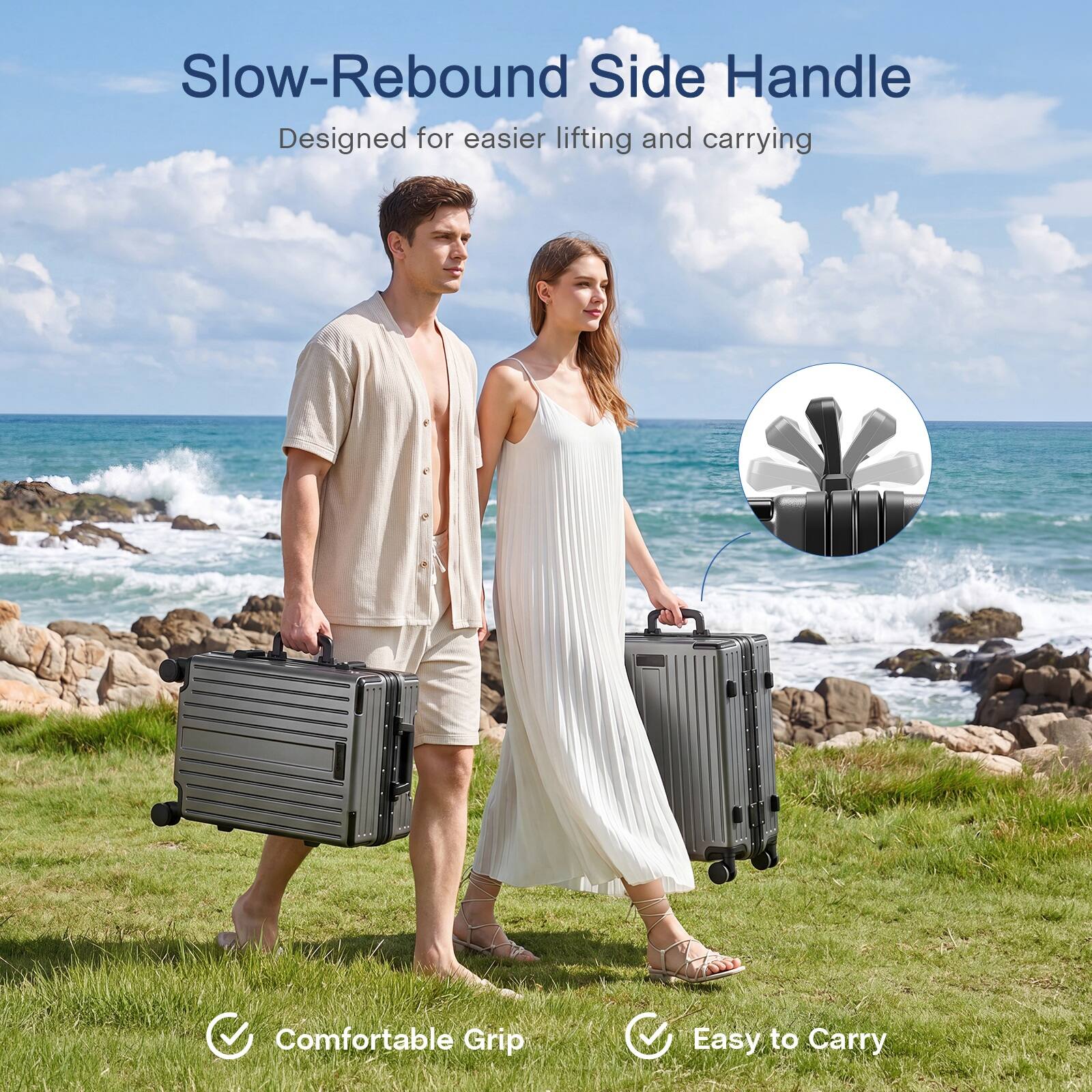 Slow-Rebound Side Handle  
Designed for easier lifting and carrying  

Comfortable Grip  
Easy to Carry