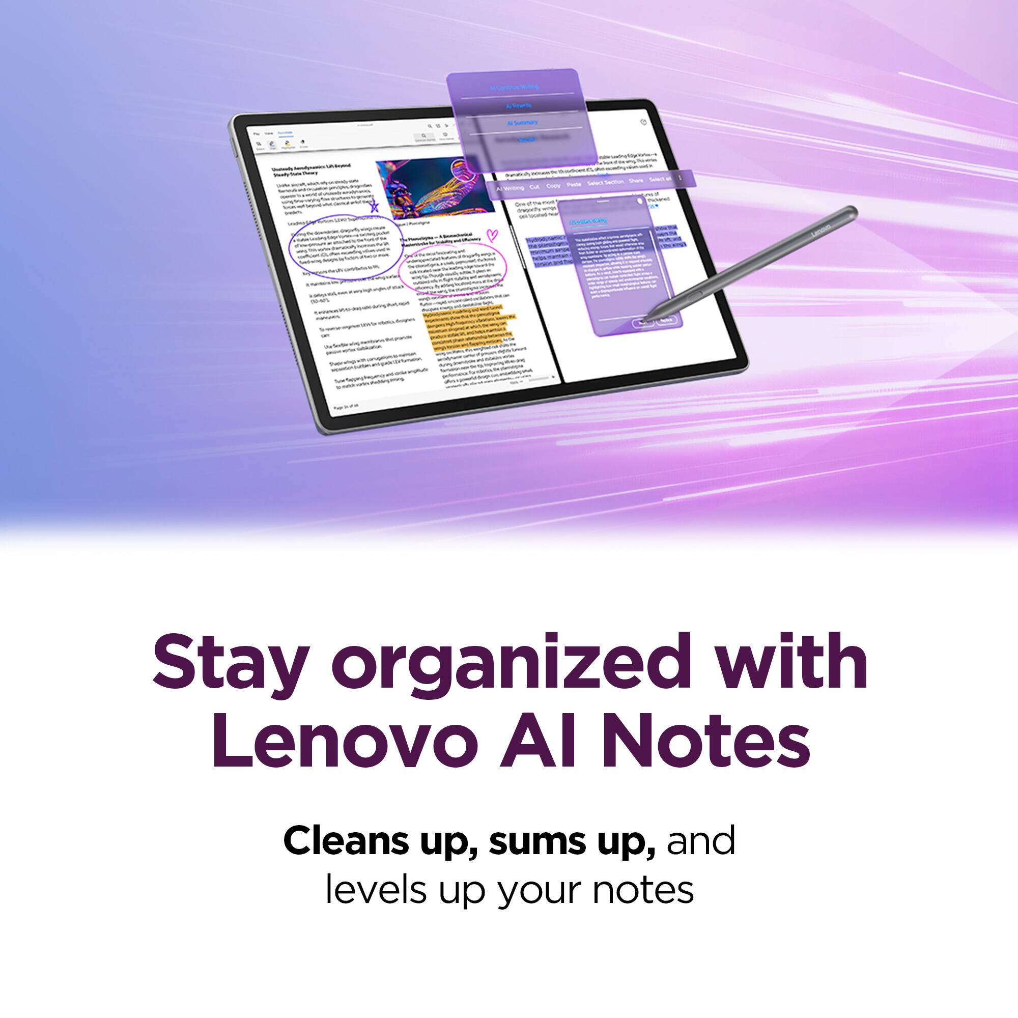 Stay organized with Lenovo AI Notes  
Cleans up, sums up, and levels up your notes