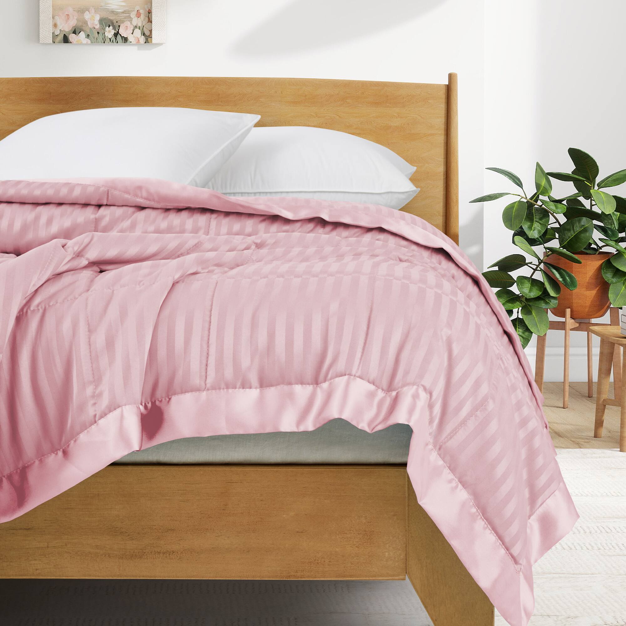 Left. Nest - Peace Nest Hotel Quality Luxury All Season Jacquard Soft Bed Blanket with Satin Trim Cozy and Warm - Pink.