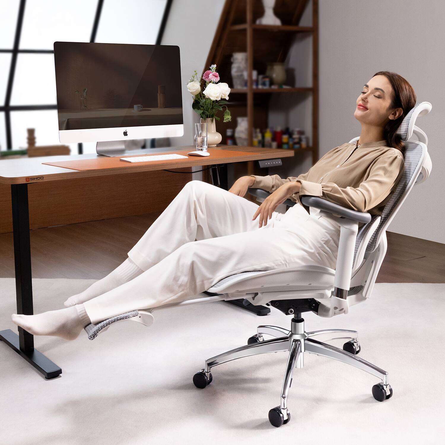 Alt View 10. SIHOO - C300 Computer Chair with Footrest，Gaming Chair with Soft 4D Armrests, Dynamic Lumbar Support and Swivel Office Chair - Basic - Gray.