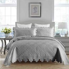 MarCielo - 3 Piece 100% Cotton Oversized Bedspread Lightweight Quilt Bedspread Set - Light Gray
