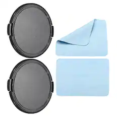 Front. Unique Bargains - 2pcs 77mm Sides Pinch Lens Cap with Cloth for Nikon/Fujifilm/Pentax/Leica - Black.