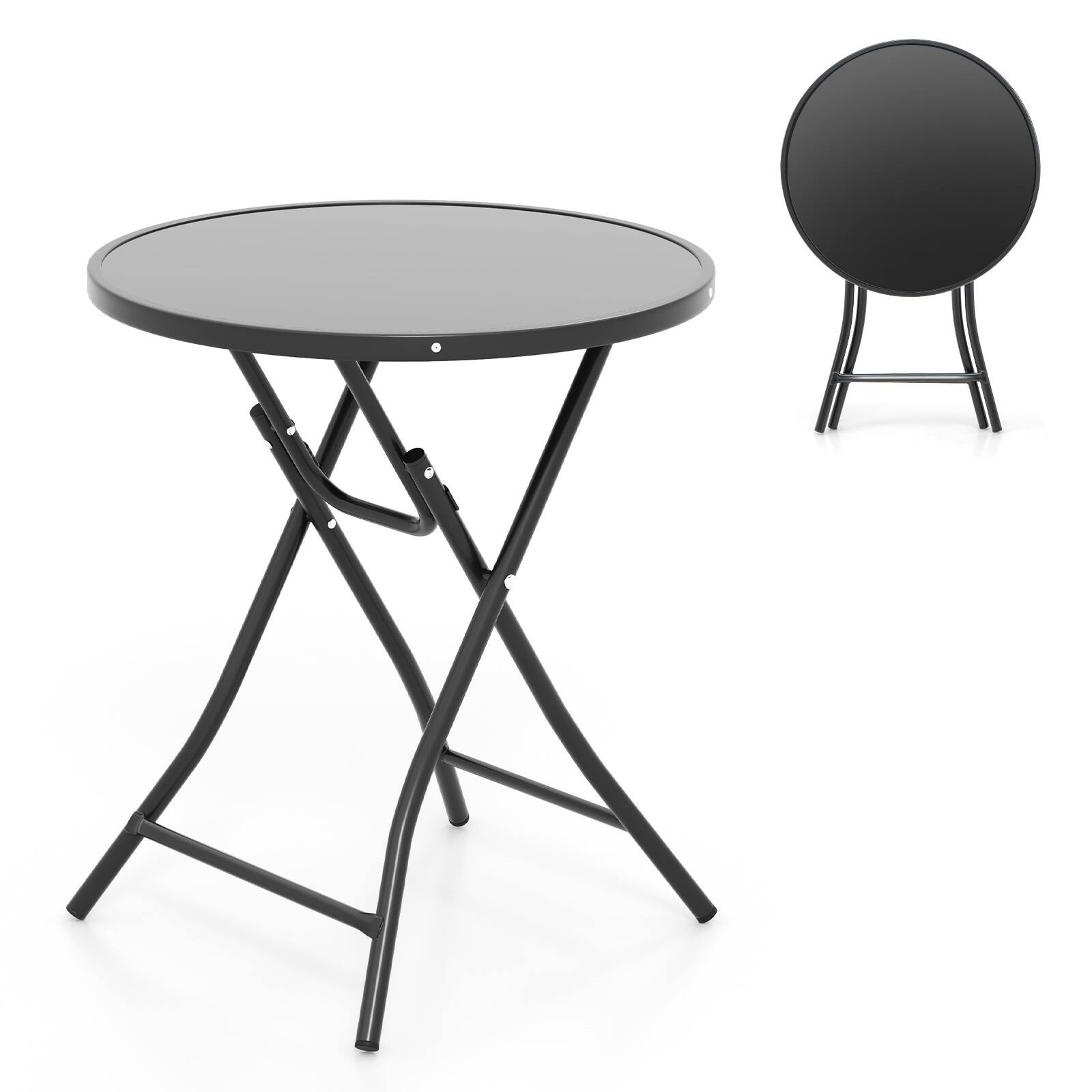 Alt View 8. Costway - Costway 23" Round Folding Table Outdoor Patio Bistro Table with Tempered Glass Tabletop - Black.