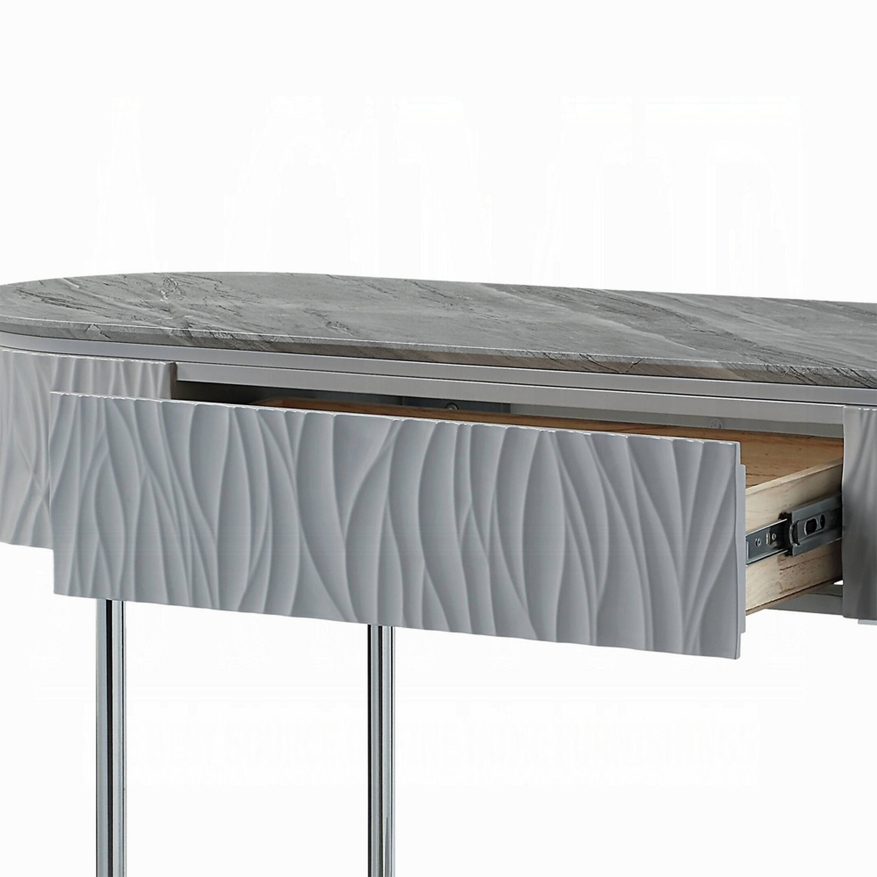 Alt View 3. Manhattan Lane - Doug Sofa Table, Gray High Gloss Wood, Drawers, Chrome Metal, 47 Inch - Gray, Chrome.