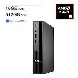 Dell - Pro Micro Mini Desktop (AMD Ryzen 5 8500GE, 16GB DDR5, 512GB PCIe SSD, AMD Radeon 740M, Win11Pro) - Black