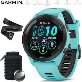 Garmin - Forerunner 265 GPS Smartwatch Aqua/Black + Bottle & Heart Rate Strap M-XL - Black/Aqua - (2023)