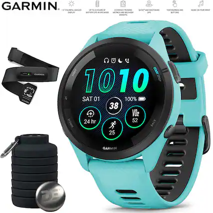 GARMIN
1.3" COLORFUL AMOLED DISPLAY
UP TO 20 HOURS OF BATTERY LIFE IN GPS MODE
ADVANCED TRAINING METRICS AND RECOVERY INSIGHTS
SATIO" AND MULTI-BAND GPS
TOUCHSCREEN AND BUTTONS
MUSIC ON YOUR WRIST
10:10
SAT 01
38
100%
24 hr
52
25
GARMIN