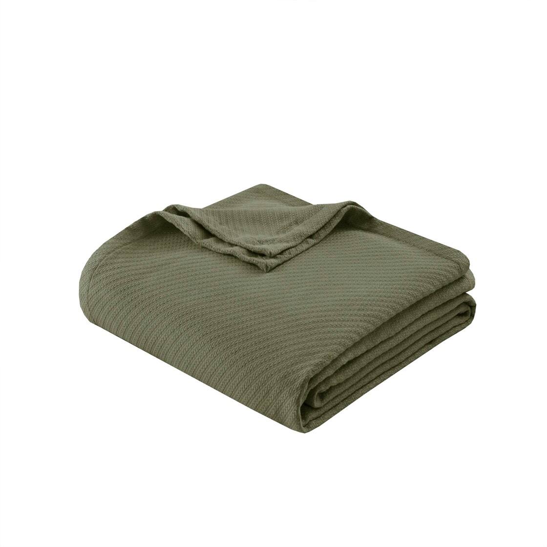 Front. Gracie Mills - Malaga Cotton Blanket - Olive Green.