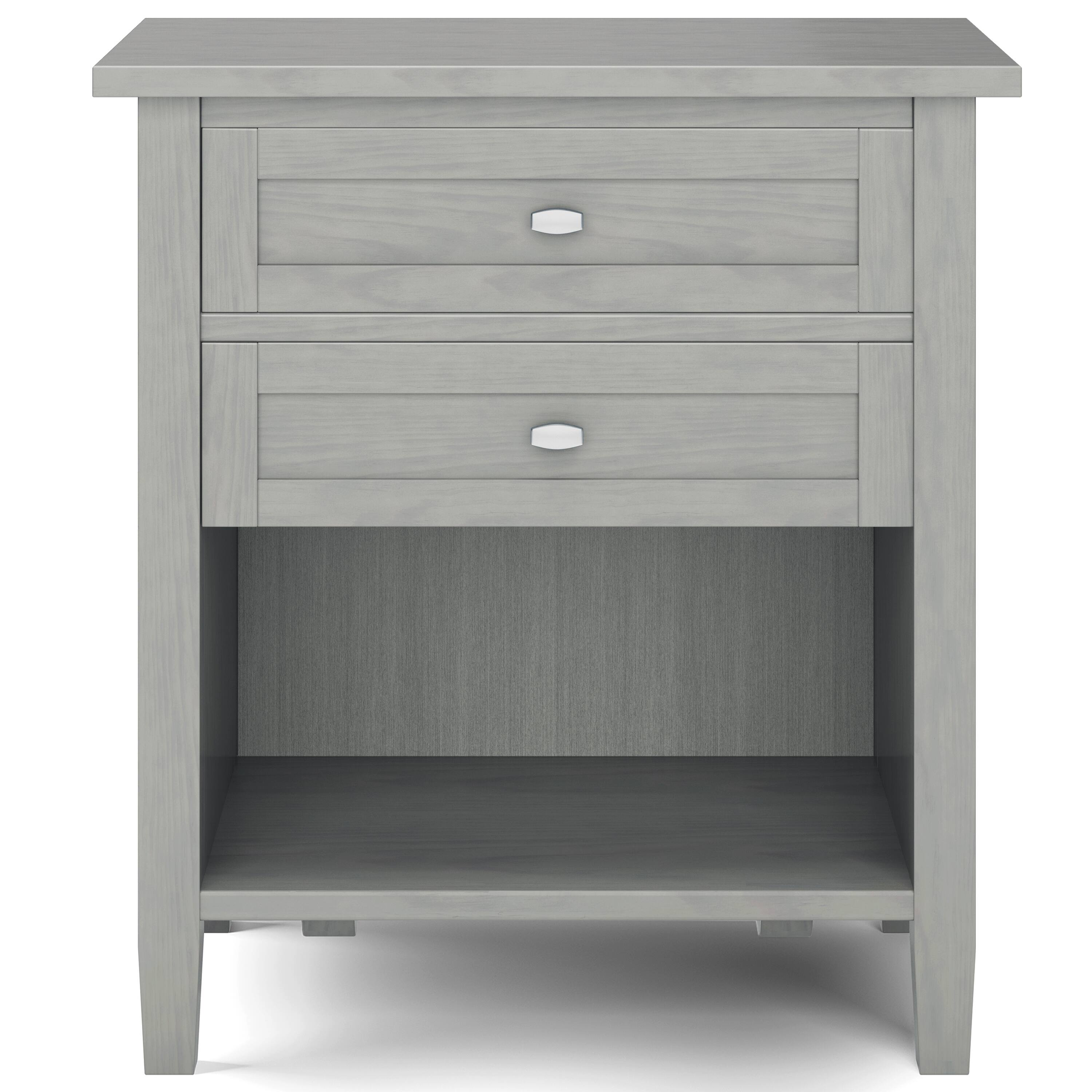 Left. Simpli Home - Warm Shaker Solid Wood 24 inch Wide Transitional Nightstand in Fog Grey - Fog Grey.
