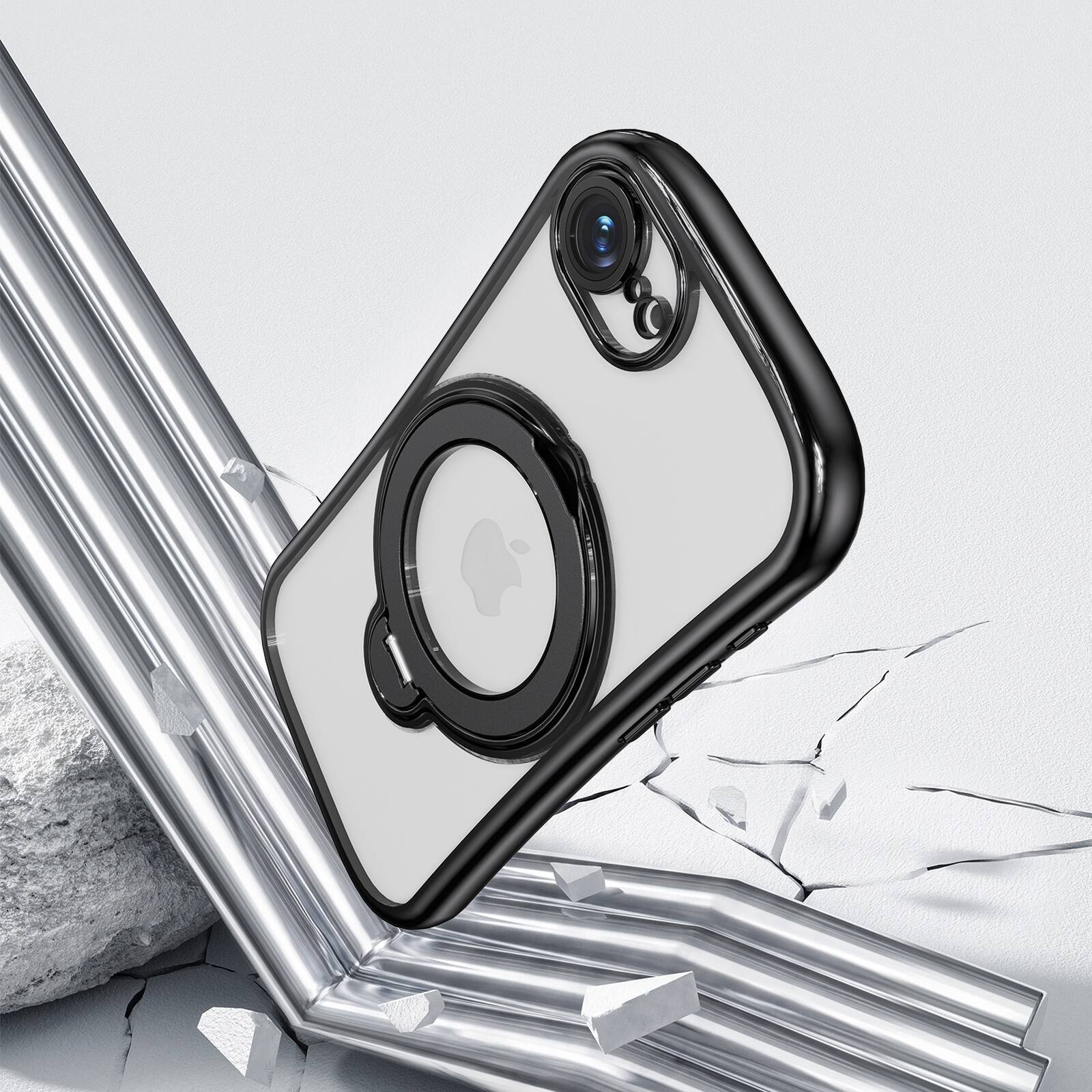 Alt View 4. Dteck - Magnetic Case for Apple iPhone 17e with 360 Ring Stand and Strap, Shockproof TPU Phone Cover Built-in Lens Protector - Black.