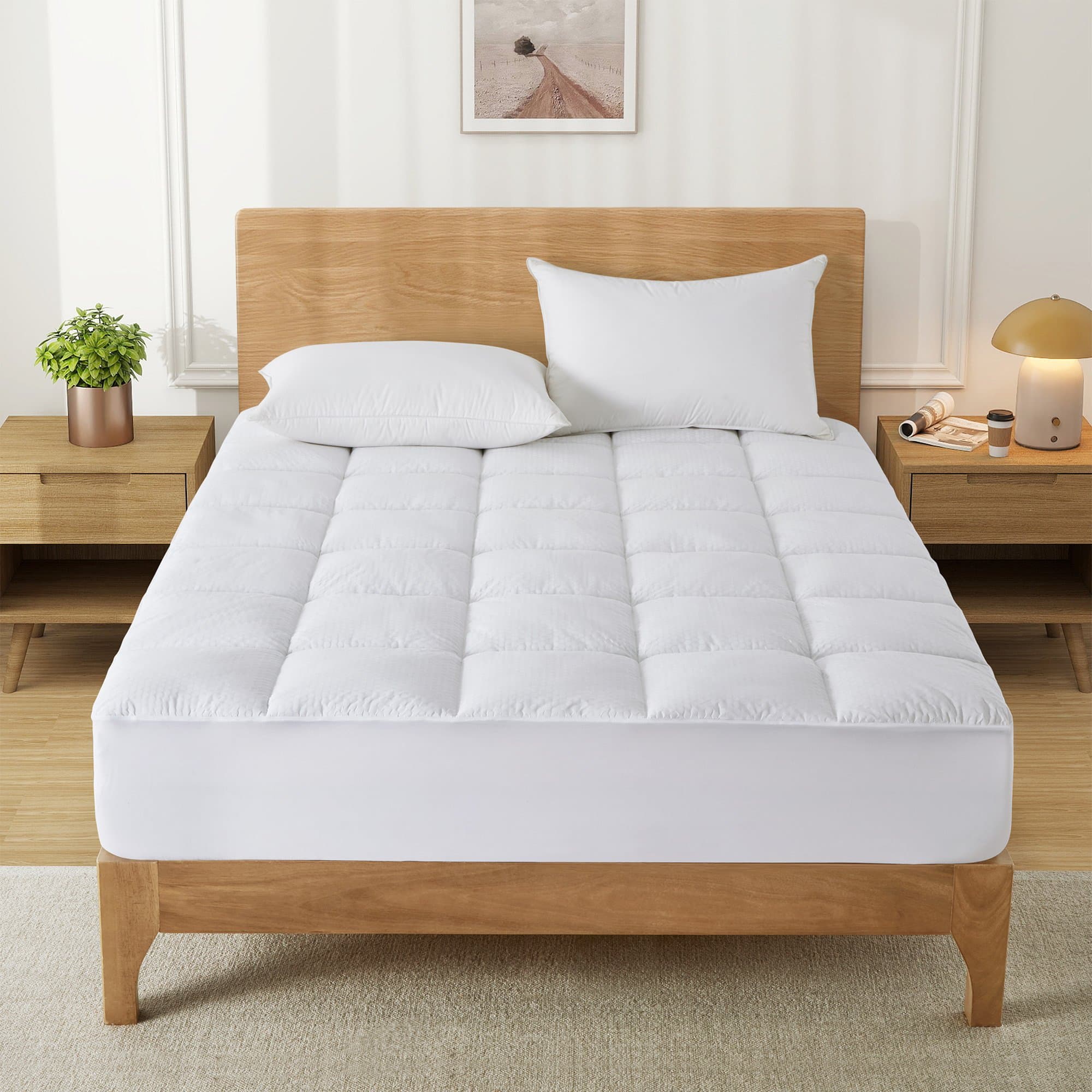 Peace Nest - PCM Cooling Quilted Fitted Mattress Pad with Elastic Deep Pocket - Twin - White