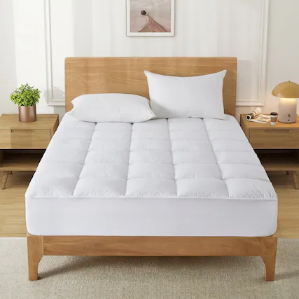Front. Peace Nest - Peace Nest - PCM Cooling Quilted Fitted Mattress Pad with Elastic Deep Pocket - Twin - White.