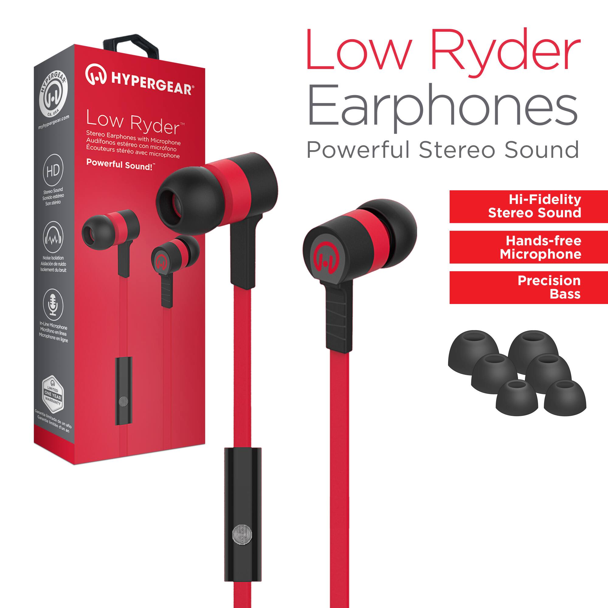 HYPERGEAR Low Ryder™ Stereo Earphones with Microphone estreo con Ecouteurs estero con microfono evec microphone Powerful Sound! HD Sound - Low Ryder Earphones Powerful Stereo Sound Hi-Fidelity Stereo Sound Hands-free Microphone Precision Bass