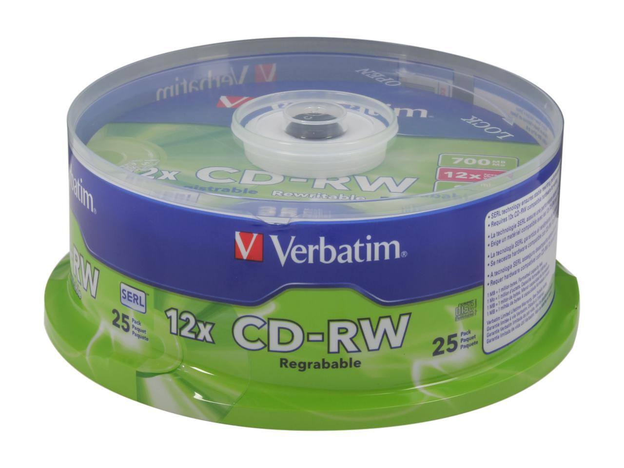 Verbatim V OPEN 20 m. LOCK 700 MB 2X CD-RW 12x. Istrable 20 Rewritable ensures technology conumle SERL. Requires SERL technology. Laniran un Exige SER Verbatim. L tecnologia hardez segu St necesta SERL RW A tecnoaga hardware Requer MB SERL disG. 25 Pack 12x Verdetin Pequet Garenta Pamqete CD-RW Pack Garenta Paquete Garerta 25 Paquete Regrabable.