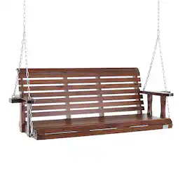VEVOR - Wooden Porch Swing 5.5 ft, Patio bench swing for Courtyard & Garden, Upgraded 880 lbs Strong Load Capacity - Brown