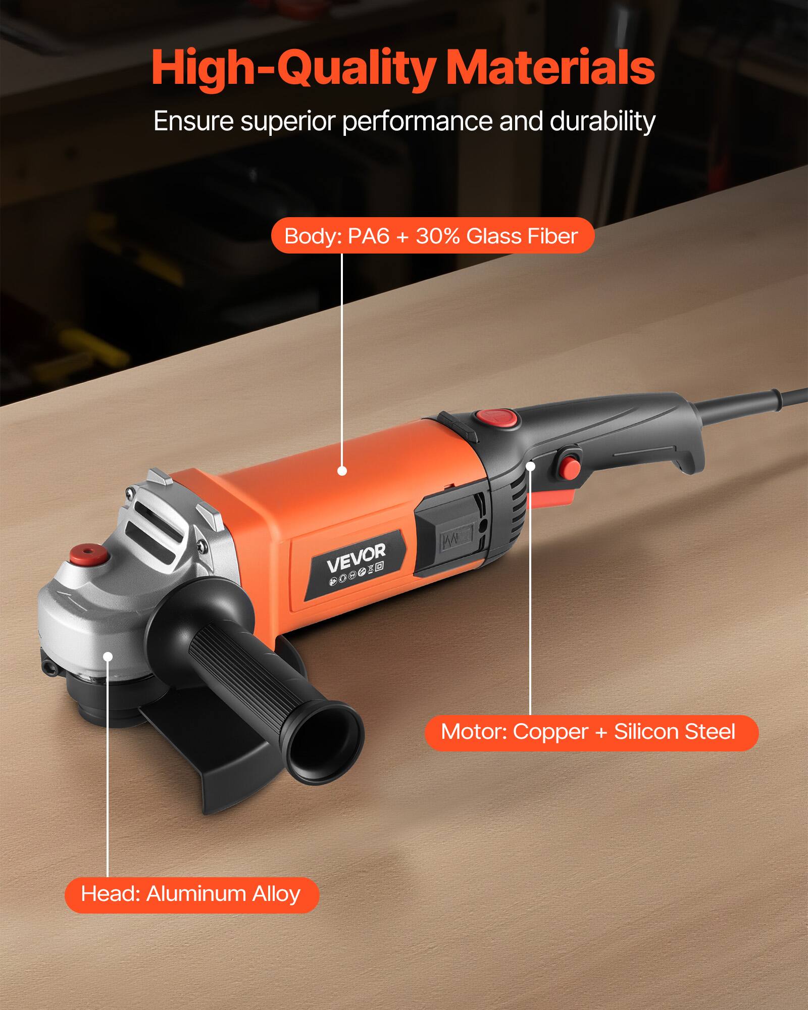 High-Quality Materials Ensure superior performance and durability

Body: PA6 + 30% Glass Fiber

Motor: Copper + Silicon Steel

Head: Aluminum Alloy