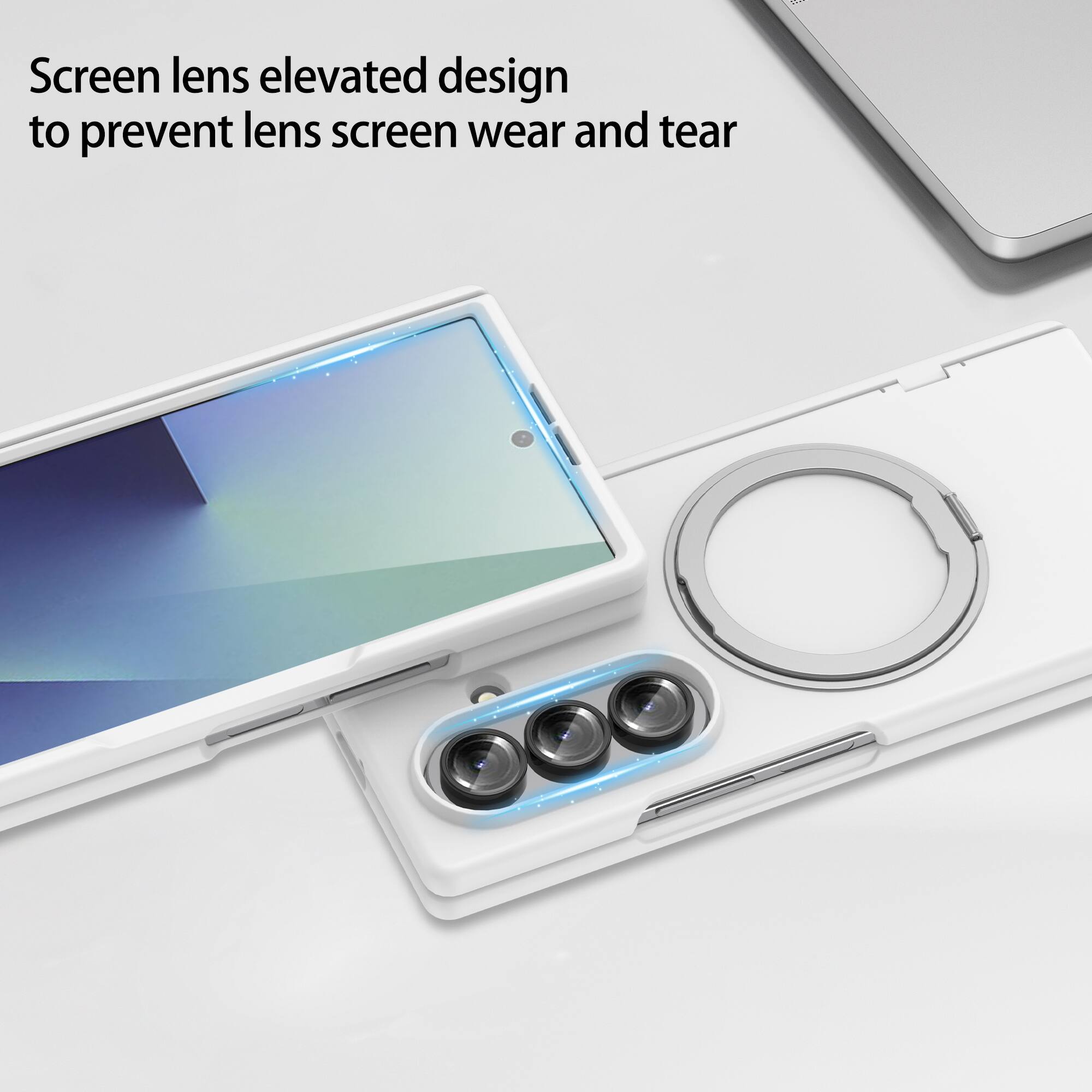 Screen lens elevated design to prevent lens screen wear and tear