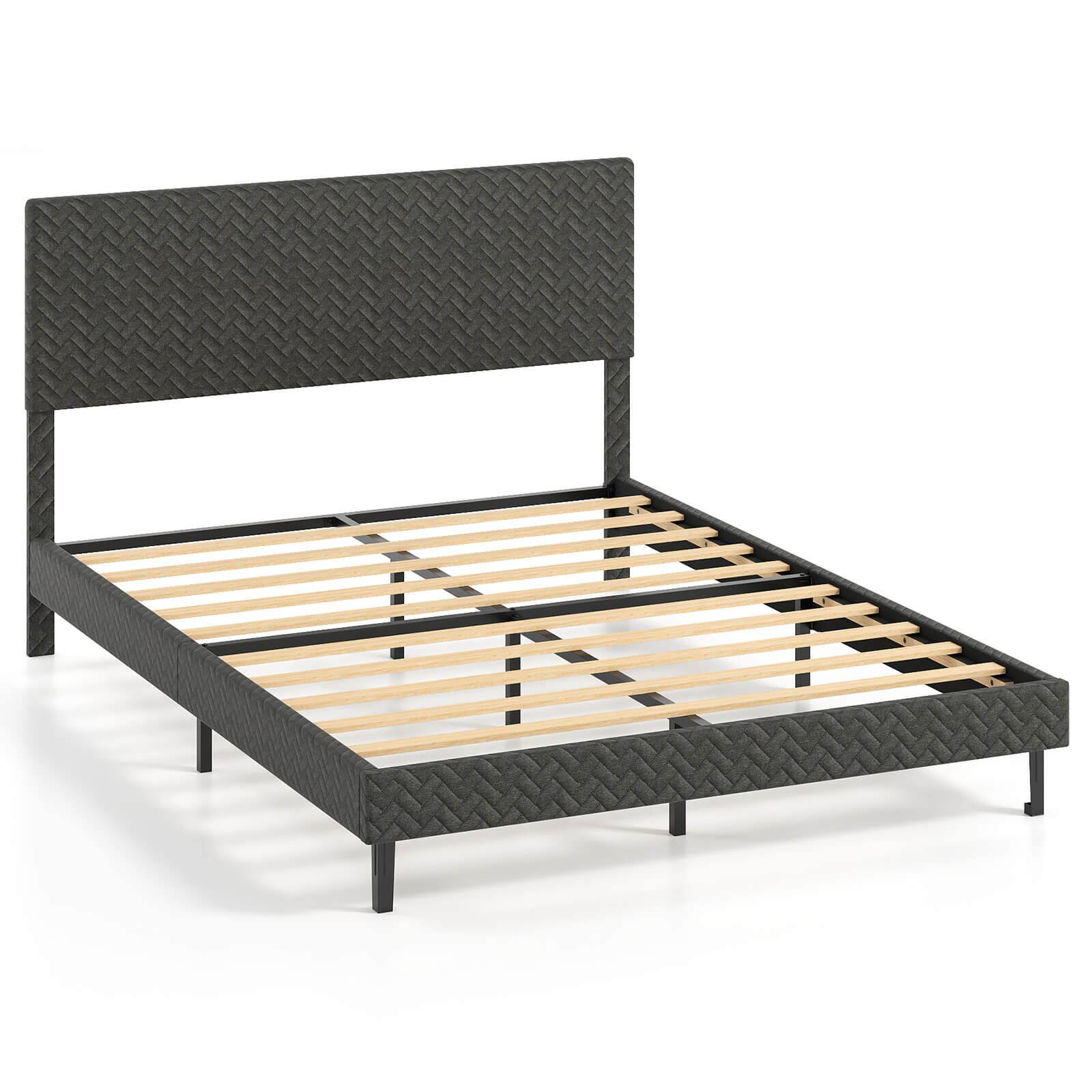 Costway - Queen Size Bed Frame with Height Adjustable Chevron Headboard, No Box Spring Needed - Gray price history on PriceWatchPro