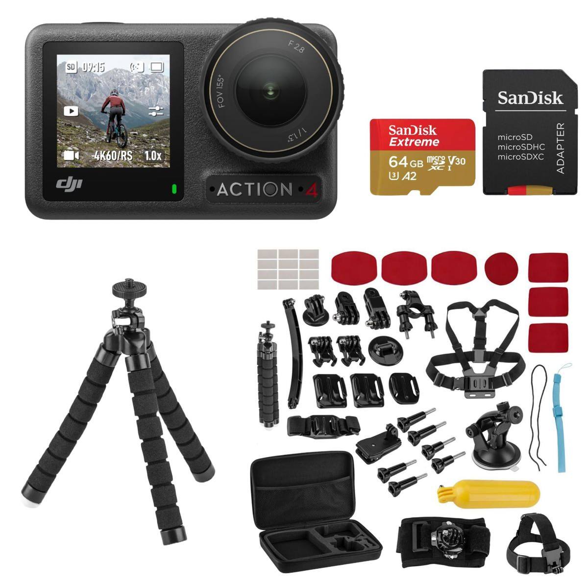 SD 07:15 4K60/RS 1.0x

F28 155 FOV 1/1.3 ACTION 4

SanDisk Extreme 64 MYSSO V30 GB XC I U A2

SanDisk microSD microSDHC ADAPTER microSDXC
