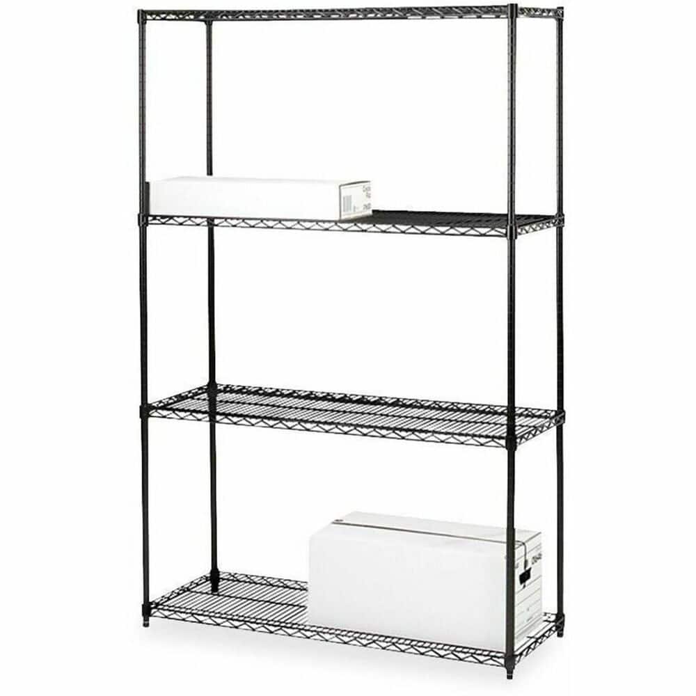 Lorell - Industrial Wire Shelving 4 Shelf 4 Tier 72" H x 36" W x 18" D Powder Coated Black Steel - Black