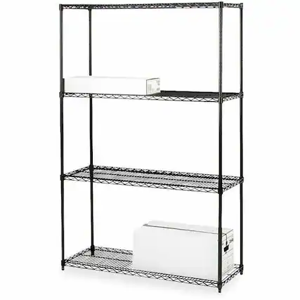 Front. Lorell - Lorell Industrial Wire Shelving 4 Shelf 4 Tier 72" H x 36" W x 18" D Powder Coated Black Steel - Black.
