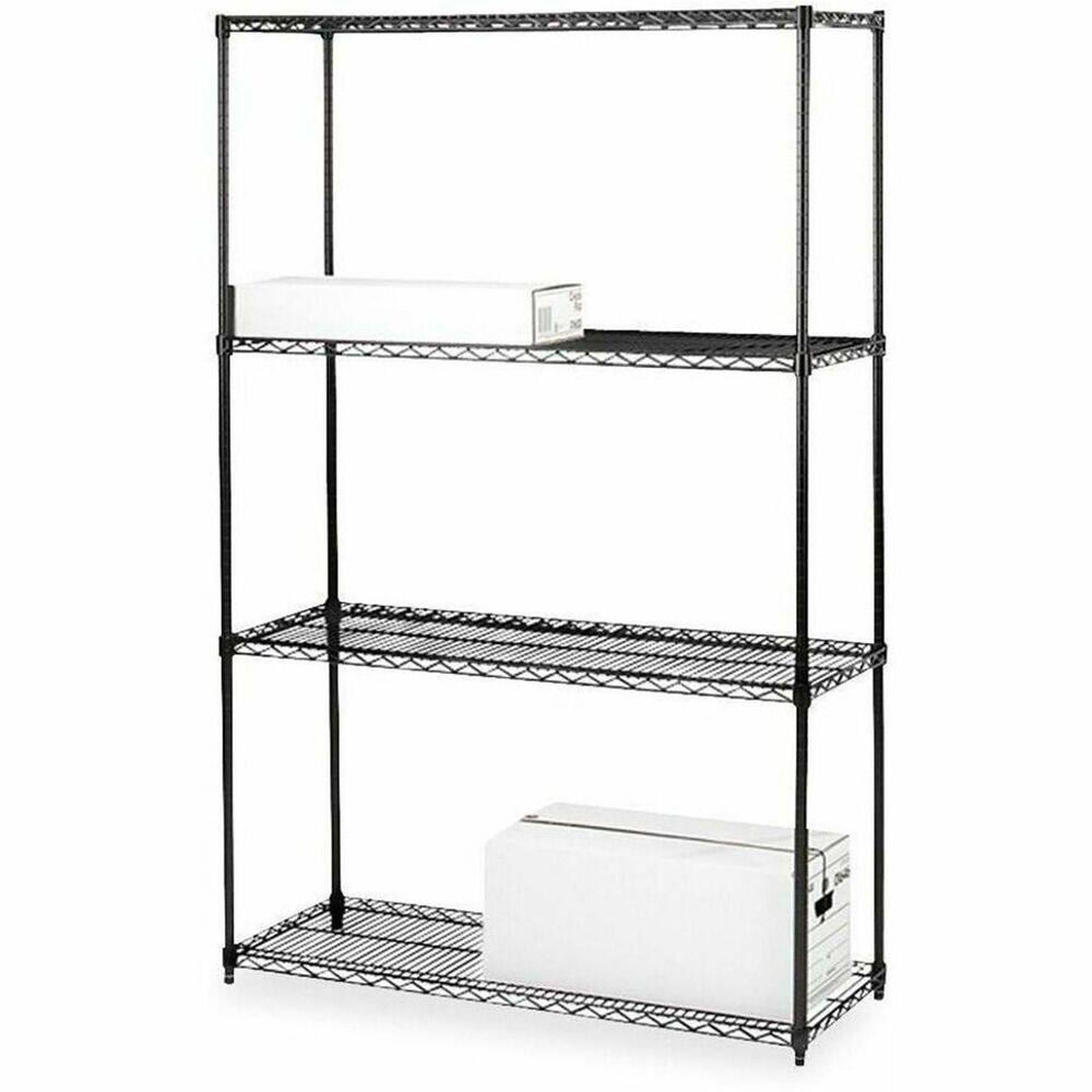 Front. Lorell - Lorell Industrial Wire Shelving 4 Shelf 4 Tier 72" H x 36" W x 18" D Powder Coated Black Steel - Black.