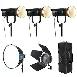 NANLITE - FS-300C 300W RGBW COB LED Video 3-Light Kit, Bundle with Rapid 90 Parabolic Softbox, FL-11 Fresnel Lens and