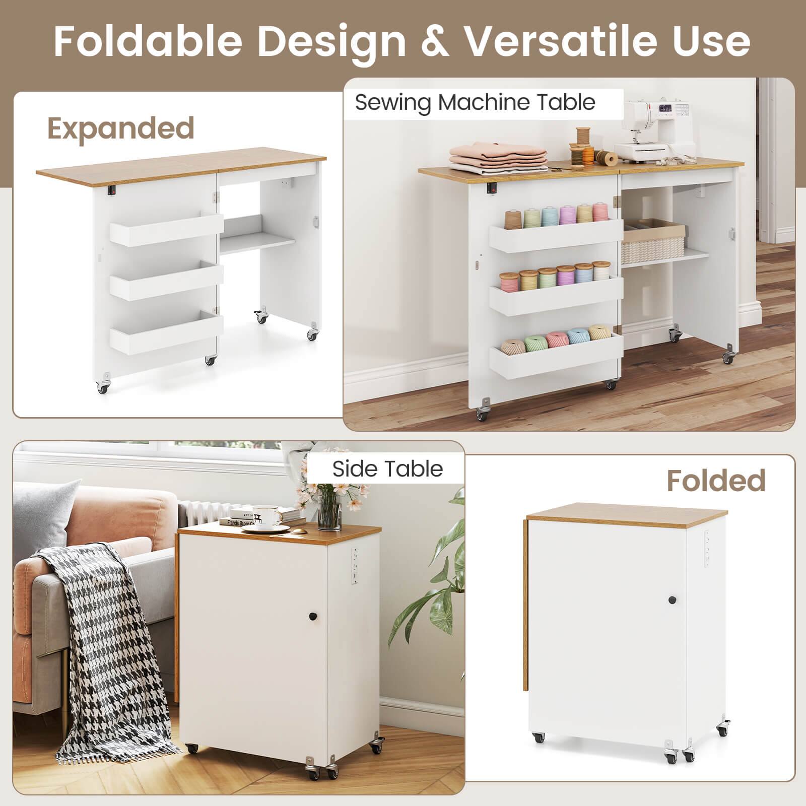 Foldable Design & Versatile Use

Expanded

Sewing Machine Table

Side Table

Folded