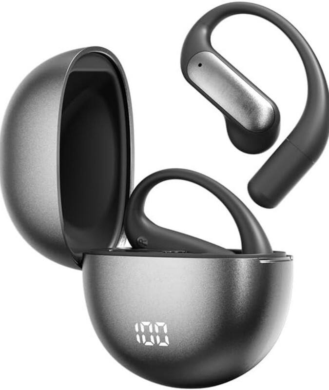 Front. RISOKEYS - Open Ear Earbuds Bluetooth Ear Buds 40Hrs Playtime, Waterproof Touch Control for Workout - Black.