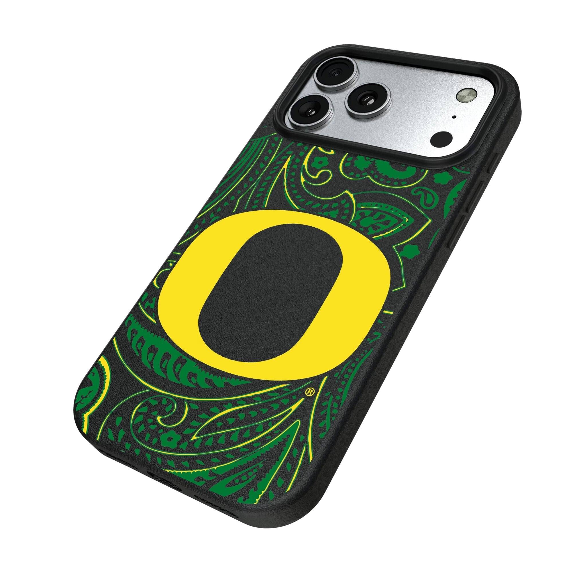 Alt View 1. Keyscaper - Oregon Ducks Paisley iPhone Magnetic Bump Case - 16 - Black.