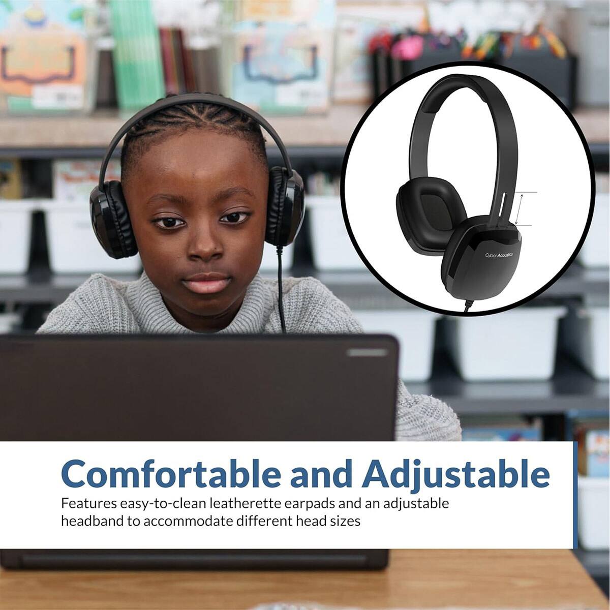 Colein CCU00 Comfortable and Adjustable

Features easy-to-clean leatherette earpads and an adjustable headband to accommodate different head sizes